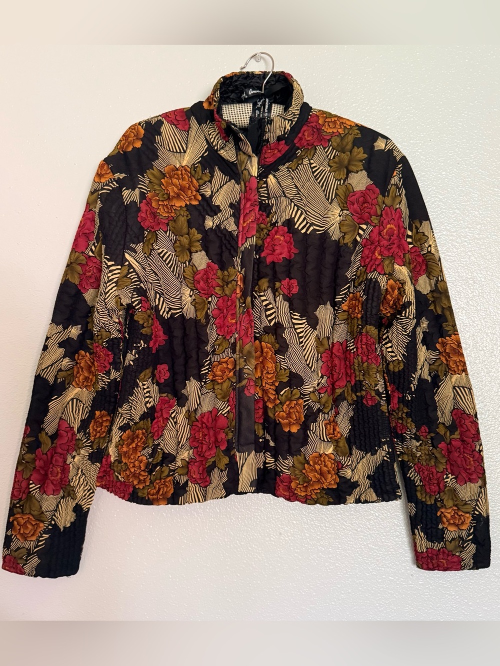 Vintage UbU eclectic floral print crinkle zip up jacket size medium petite